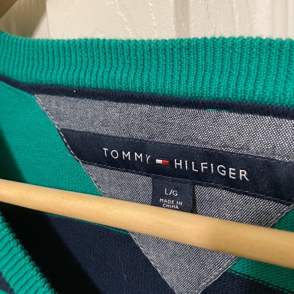 Blue Green Striped V-neck  Sweater - Picture 3 of 5